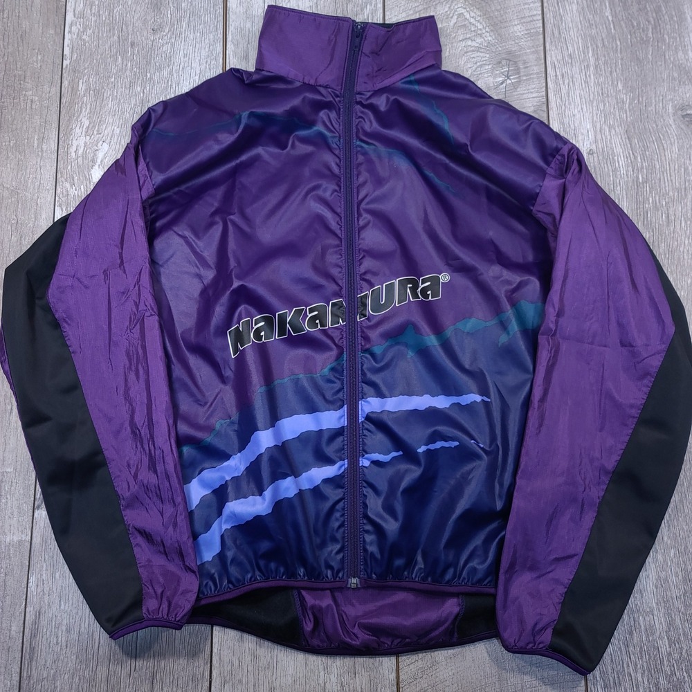 Nakamura Cycling Jacket Mens L Purple Black Windbreaker Reflective Full Zip